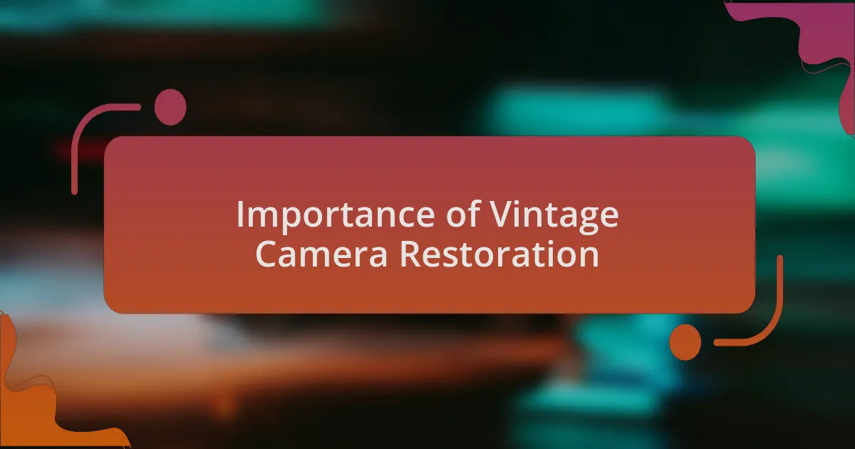 Importance of Vintage Camera Restoration